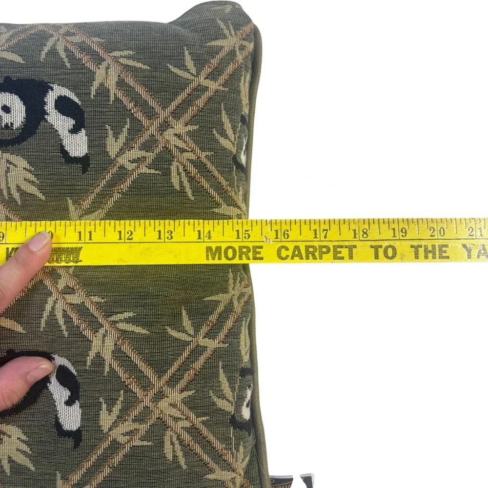 Fashion Olive Green Panda Bamboo Woven Tapestry Square Throw Pillow 15x15